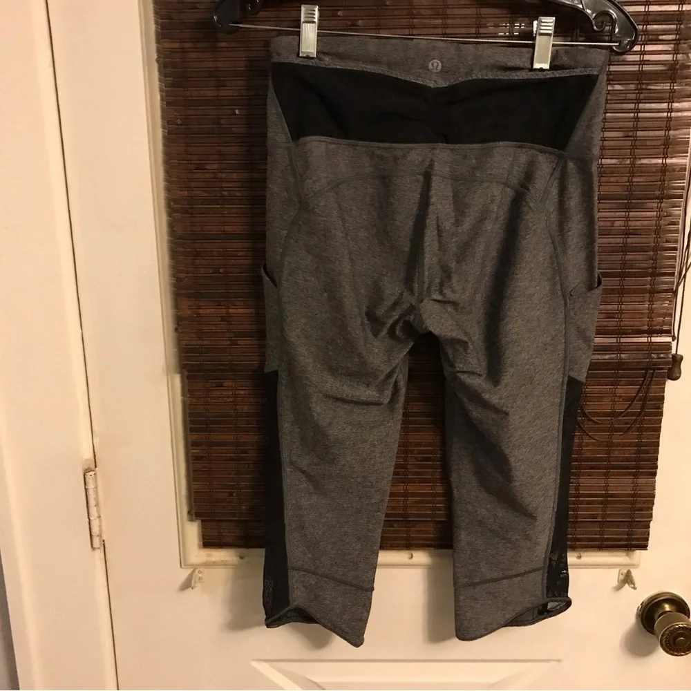 Lululemon Gray capris withh Black Lace in size 8